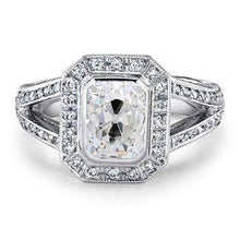 Halo Old Cut Radiant Natural Earth Mined Diamond Ring Bezel Set 2.50 Carats Split Shank