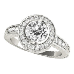 Halo Old Cut Natural Earth Mined Diamond Ring Bezel Set 3.75 Carats White Gold