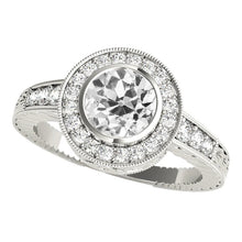 Halo Old Cut Real Round Diamond Ring Bezel Set 3.75 Carats White Gold