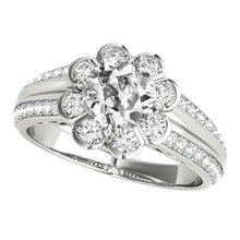 Halo Old Cut Round Genuine Diamond Ring Flower Style 5 Carats Tapered Shank