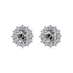 Halo Old European Real Diamond Studs Flower Style Gold Earrings 4 Carats