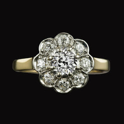 Halo Old Mine Cut Real Diamond Ring Two Tone Flower Style Jewelry 3 Carats