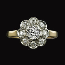 Halo Old Mine Cut Real Diamond Ring Two Tone Flower Style Jewelry 3 Carats