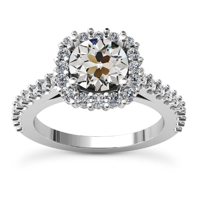 Halo Old Mine Cut Natural Earth Mined Diamond Ring With Accents 5.75 Carats Gold