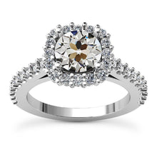 Halo Old Mine Cut Natural Earth Mined Diamond Ring With Accents 5.75 Carats Gold