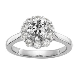 Halo Old Miner Genuine Diamond Ring Flower Style White Gold 2.75 Carats