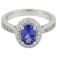 Halo Oval 10.25 Carats Tanzanite & Natural Earth Mined Diamonds Ring White Gold 14K