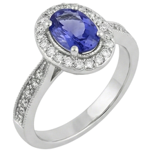 Halo Oval 10.25 Carats Tanzanite & Natural Earth Mined Diamonds Ring White Gold 14K