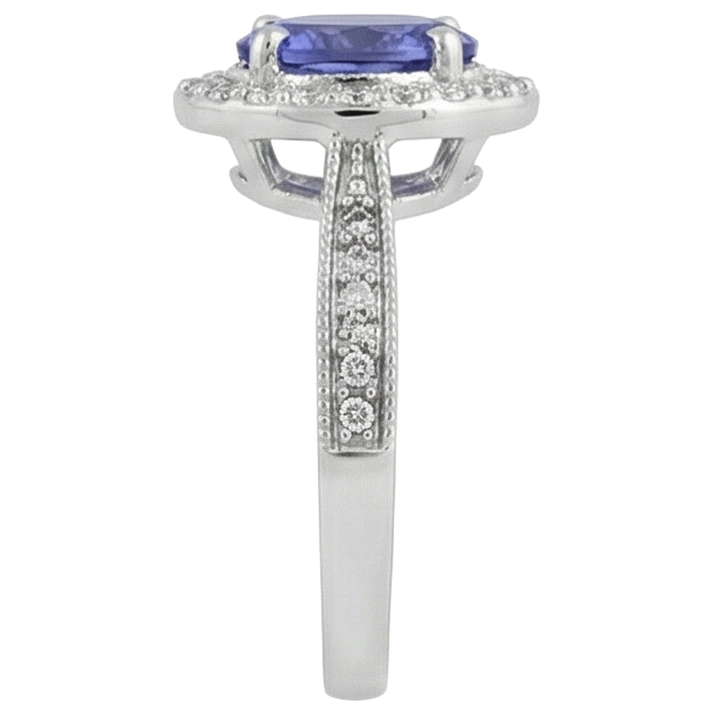 Halo Oval 10.25 Carats Tanzanite & Natural Earth Mined Diamonds Ring White Gold 14K