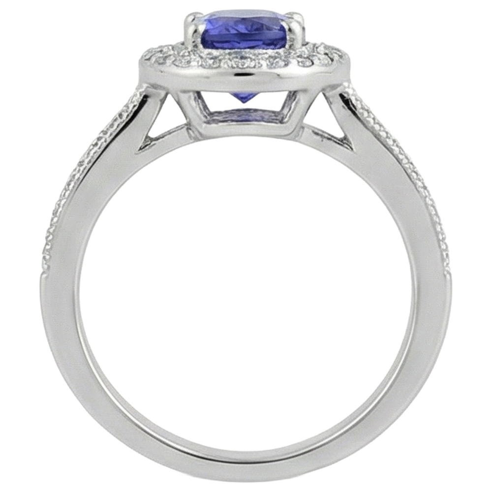 Halo Oval 10.25 Carats Tanzanite & Natural Earth Mined Diamonds Ring White Gold 14K