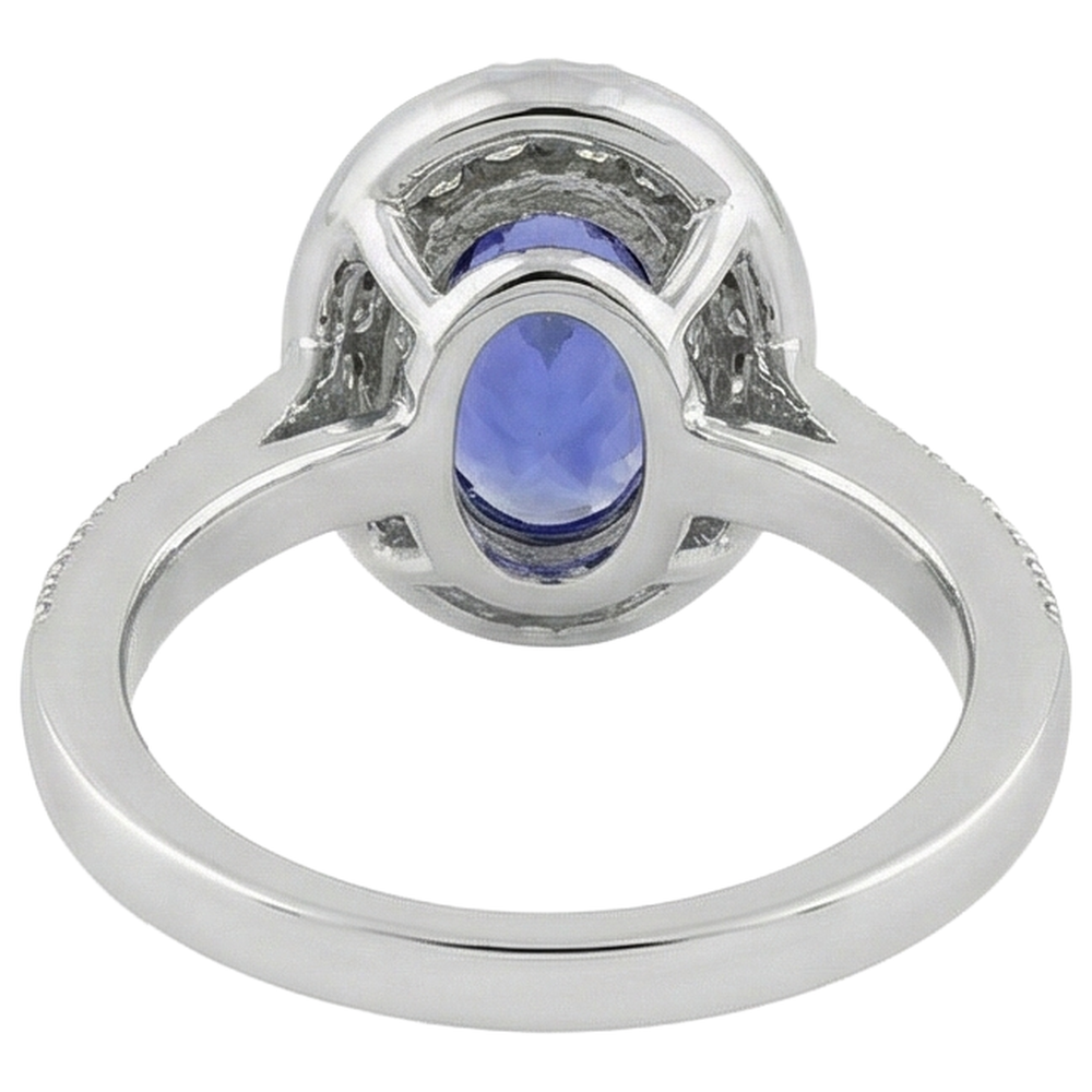 Halo Oval 10.25 Carats Tanzanite & Natural Earth Mined Diamonds Ring White Gold 14K