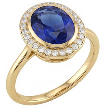 Halo Oval Blue Sapphire Ring & Natural Earth Mined Diamonds 3 Carats Gold