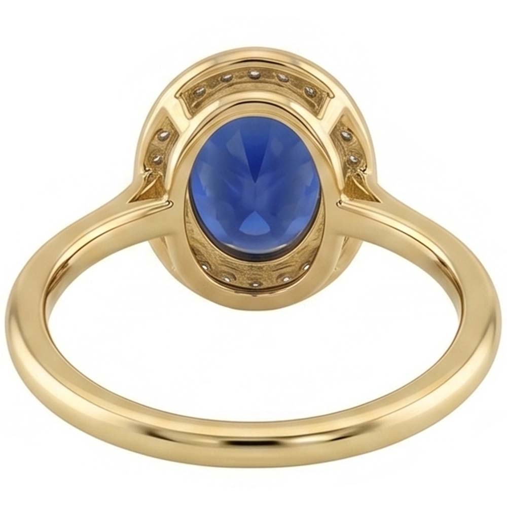 Halo Oval Blue Sapphire Ring & Natural Earth Mined Diamonds 3 Carats Gold