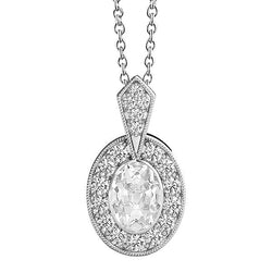 Halo Oval Genuine Old Mine Cut Diamond Pendant Bezel Set 4 Carats Gold 14K