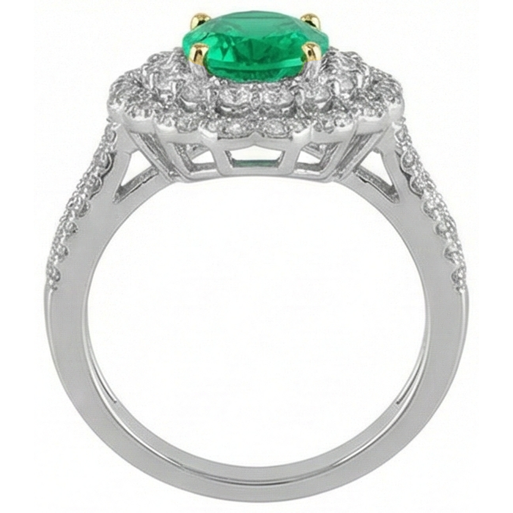 Fine Emerald Gemstone Ring 2-ct 14 Karat Two Tone Gold – top view