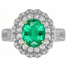 Authentic Fine Emerald Gemstone Ring 2 ct 14 Karat Two Tone Gold – angle view