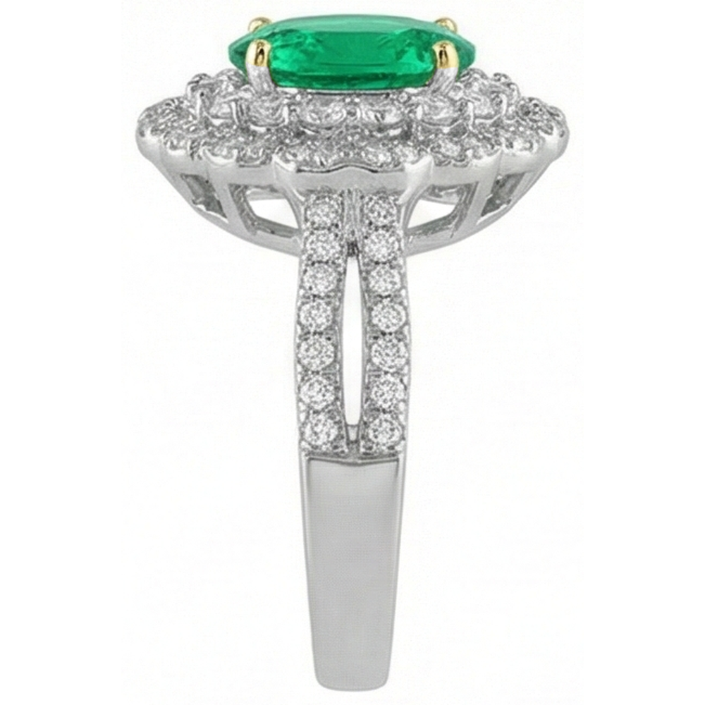 Authentic Fine Emerald Gemstone Ring 2 ct 14 Karat Two Tone Gold – profile view
