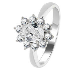 Halo Oval Old Cut Diamond Ring 4.25 Carats Natural Flower Style Tapered Shank