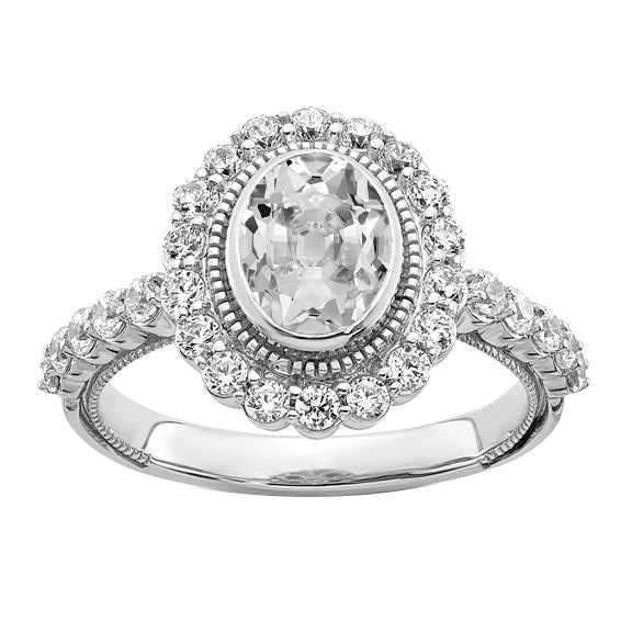 Halo Oval Old Cut Natural Diamond Ring Bezel Flower Style 5.50 Carats Milgrain