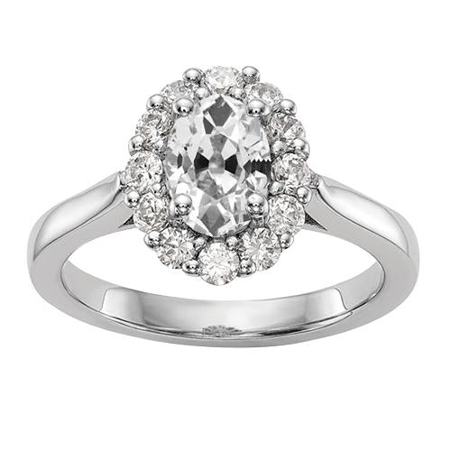 Halo Oval Old Cut Real Diamond Engagement Ring 3.50 Carats Ladies Jewelry