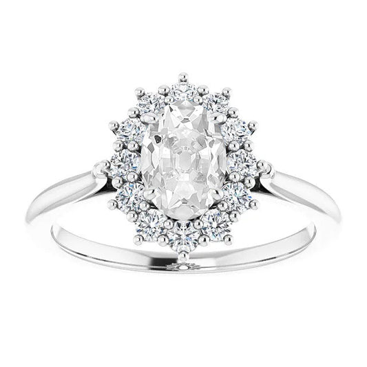 Halo Oval Old Cut Real Diamond Ring 5.50 Carats White Gold 14K Jewelry
