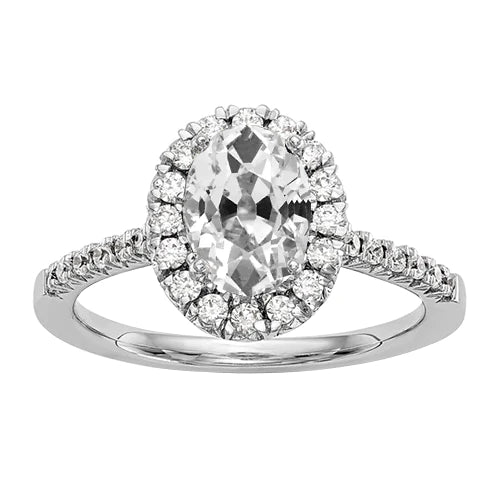 Halo Oval Old Cut Real Diamond Ring White Gold Jewelry 4.50 Carats