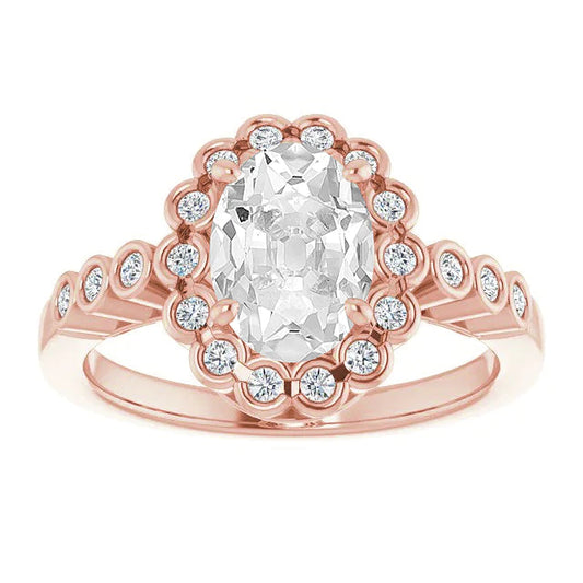 Halo Oval Old European Real Diamond Ring 7 Carats Bezel Set Jewelry