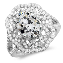 Halo Oval Old Mine Cut Genuine Diamond Ring Flower Split Shank 12 Carats