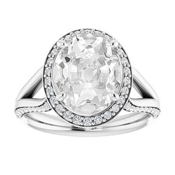 Halo Oval Old Mine Cut Natural Earth Mined Diamond Ring Prong Set 9.50 Carats Split Shank