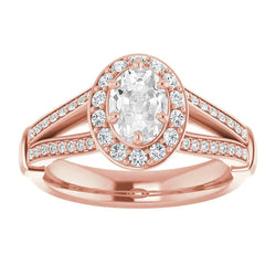 Halo Oval Old Miner Natural Earth Mined Diamond Ring Split Shank 6 Prong Set 4 Carats