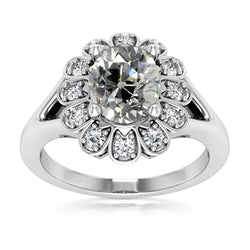 Halo Oval Old Miner Real Diamond Ring Split Flower Style 4.75 Carats