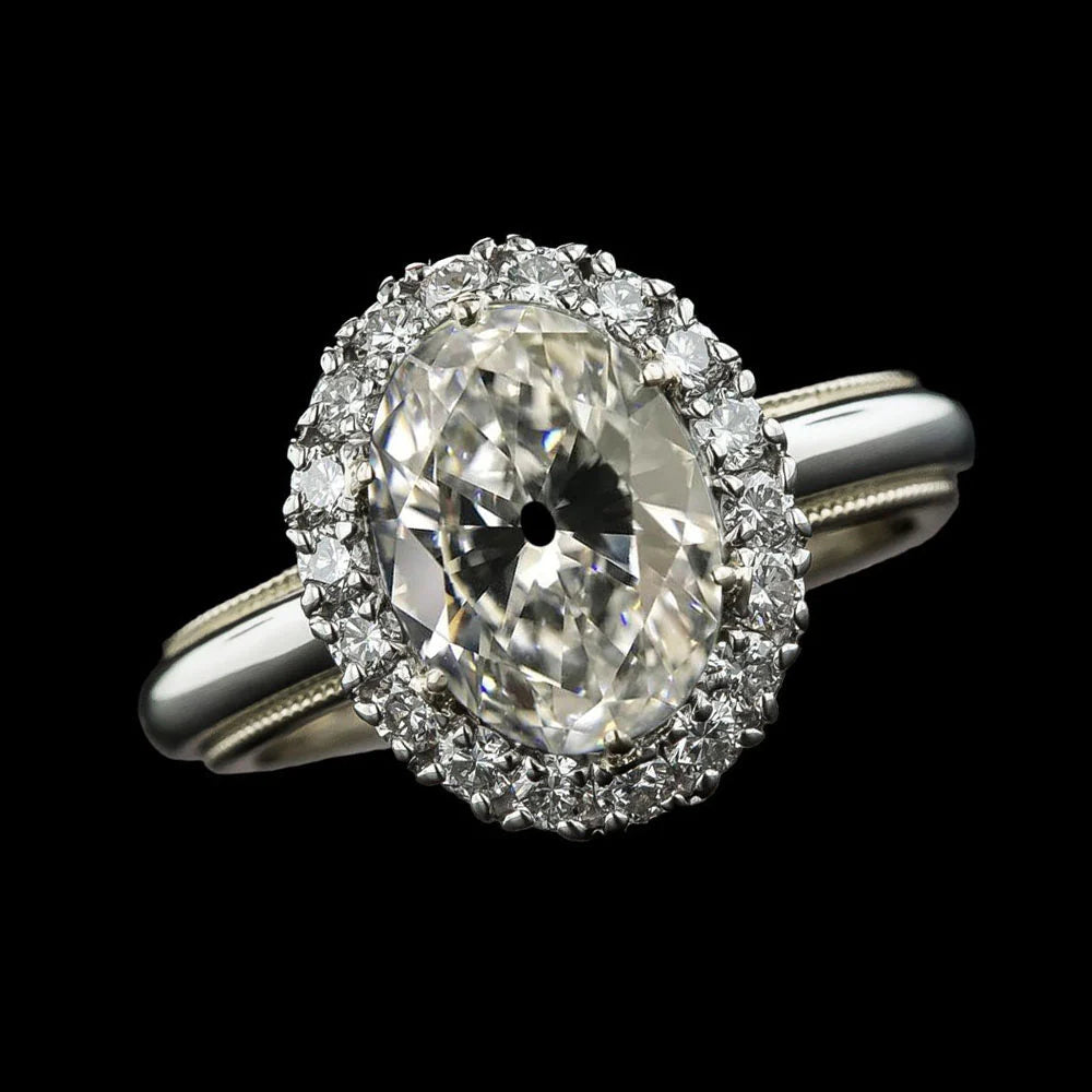 Halo Oval Old Miner & Round Real Diamond Ring 7.25 Carats Vintage Style