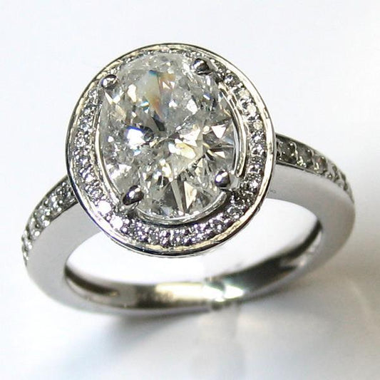 Halo Oval Real Diamond Engagement Ring 3 Carats
