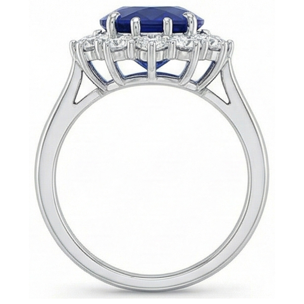 Gemstone Ring 14 Karat White Gold with Cornflower Blue Sapphire – top view