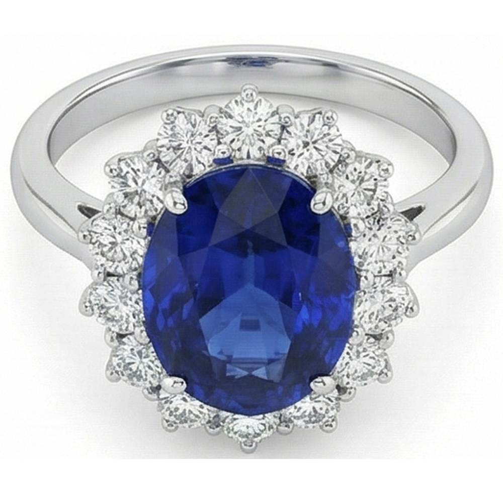 Cornflower Blue Sapphire Oval Cut Gemstone Ring in 14 Karat White Gold – side view
