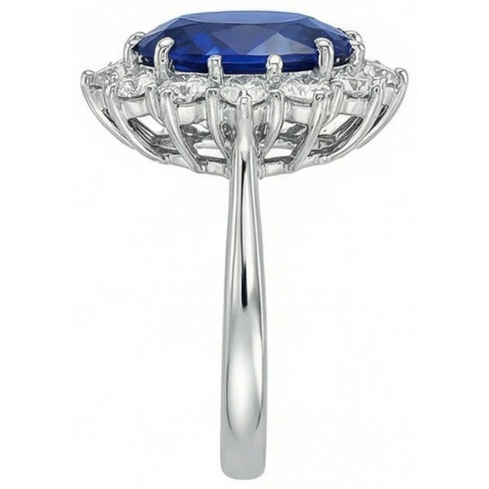 IGI CERTIFIED Halo Oval Sapphire Ring 5 Carats Diamond Flower Style