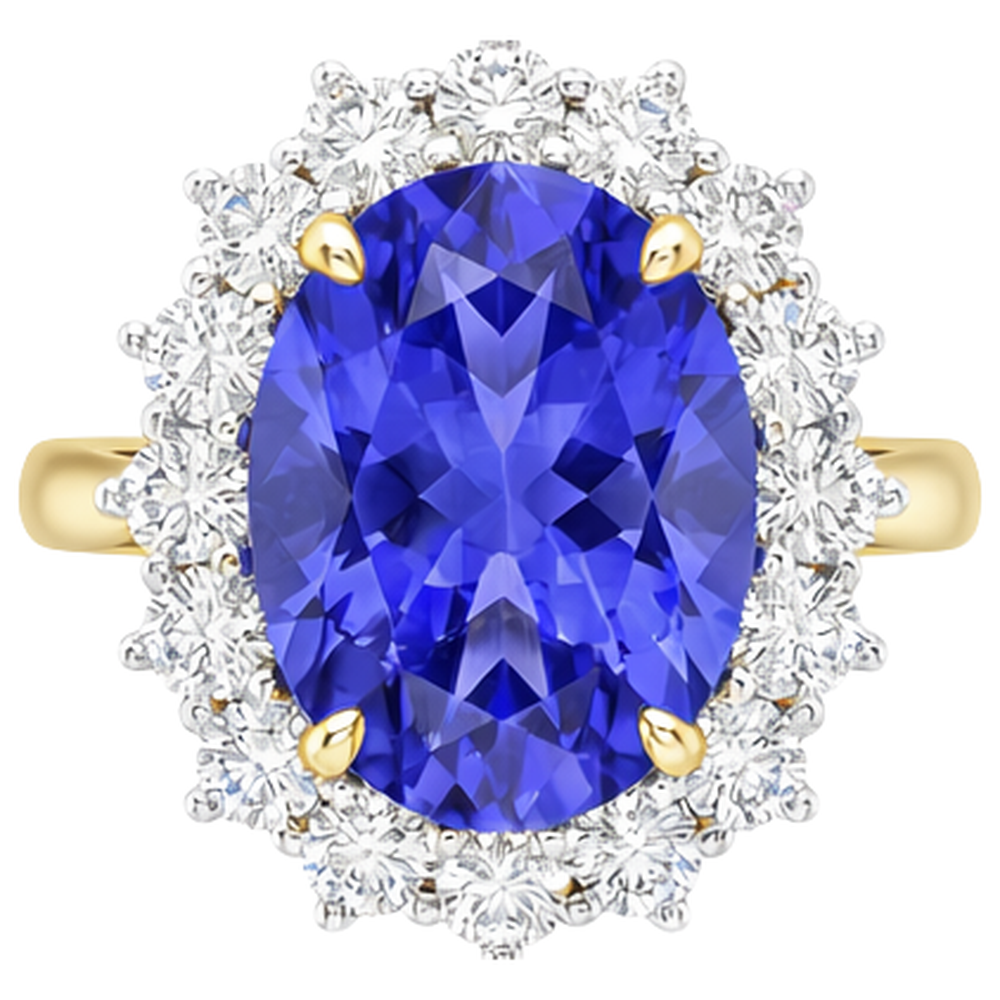Halo Oval Tanzanite AAA Natural Earth Mined DIAMOND ( NOT LAB GROWN )s 8.50 Carat Ring Two Tone Gold