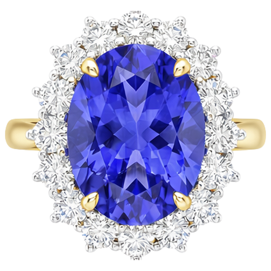 Halo Oval Tanzanite AAA Natural Earth Mined DIAMOND ( NOT LAB GROWN )s 8.50 Carat Ring Two Tone Gold