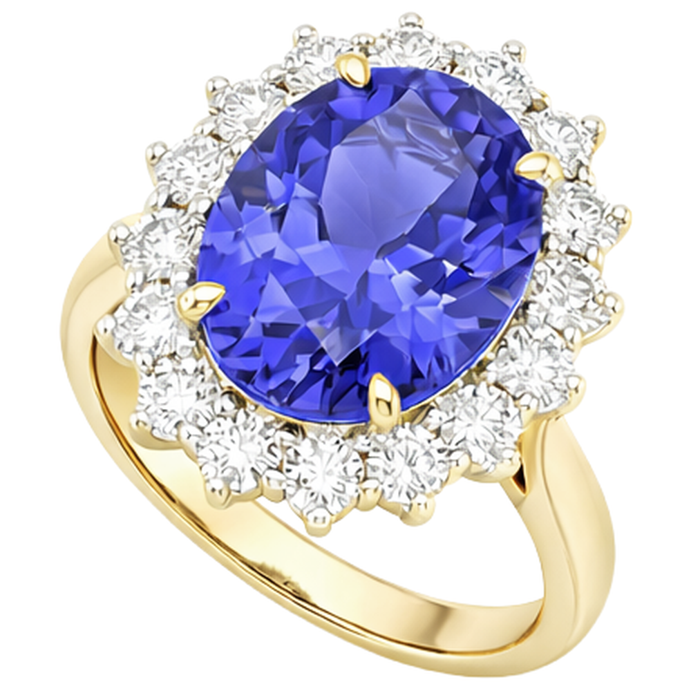 Halo Oval Tanzanite AAA Natural Earth Mined DIAMOND ( NOT LAB GROWN )s 8.50 Carat Ring Two Tone Gold