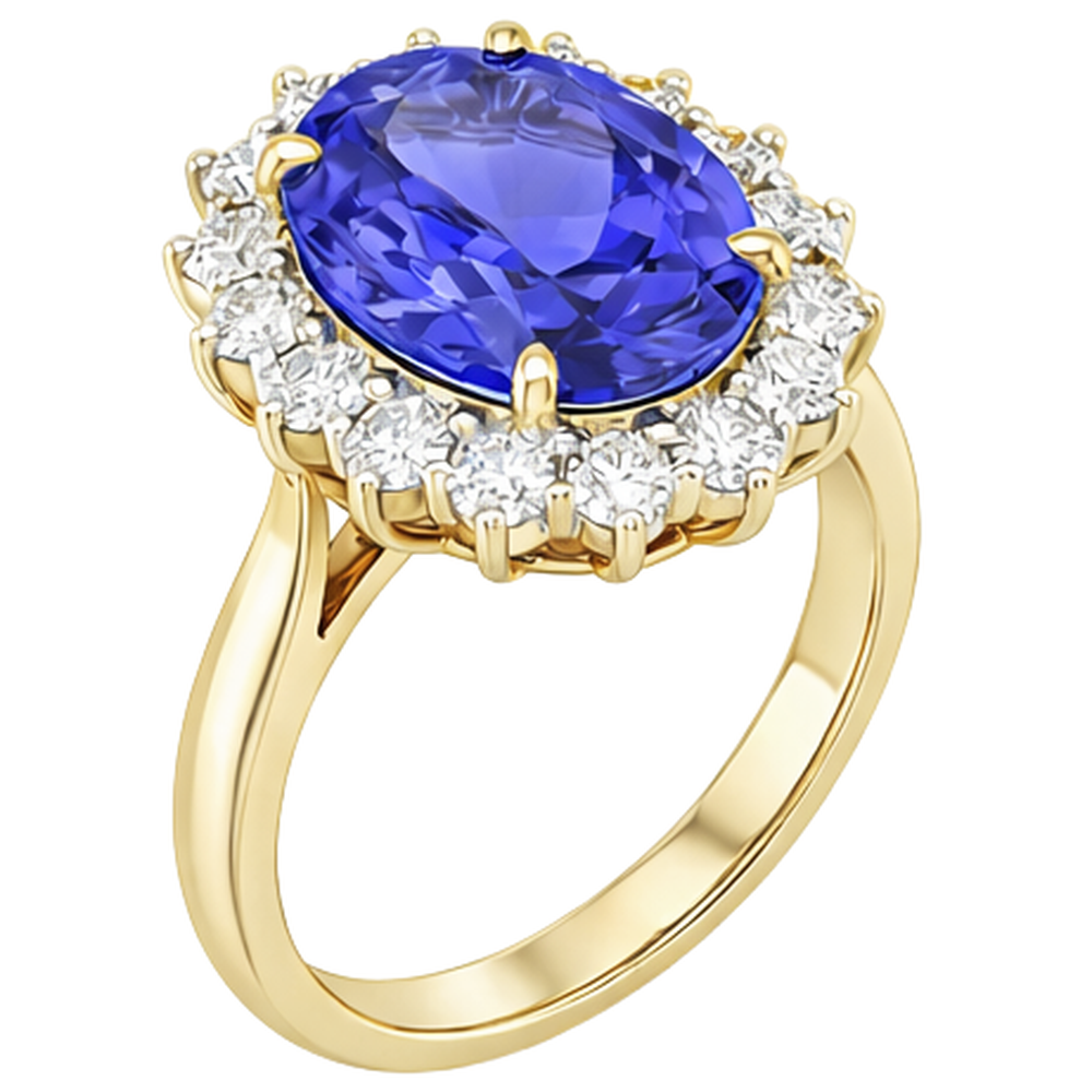 Halo Oval Tanzanite AAA Natural Earth Mined DIAMOND ( NOT LAB GROWN )s 8.50 Carat Ring Two Tone Gold