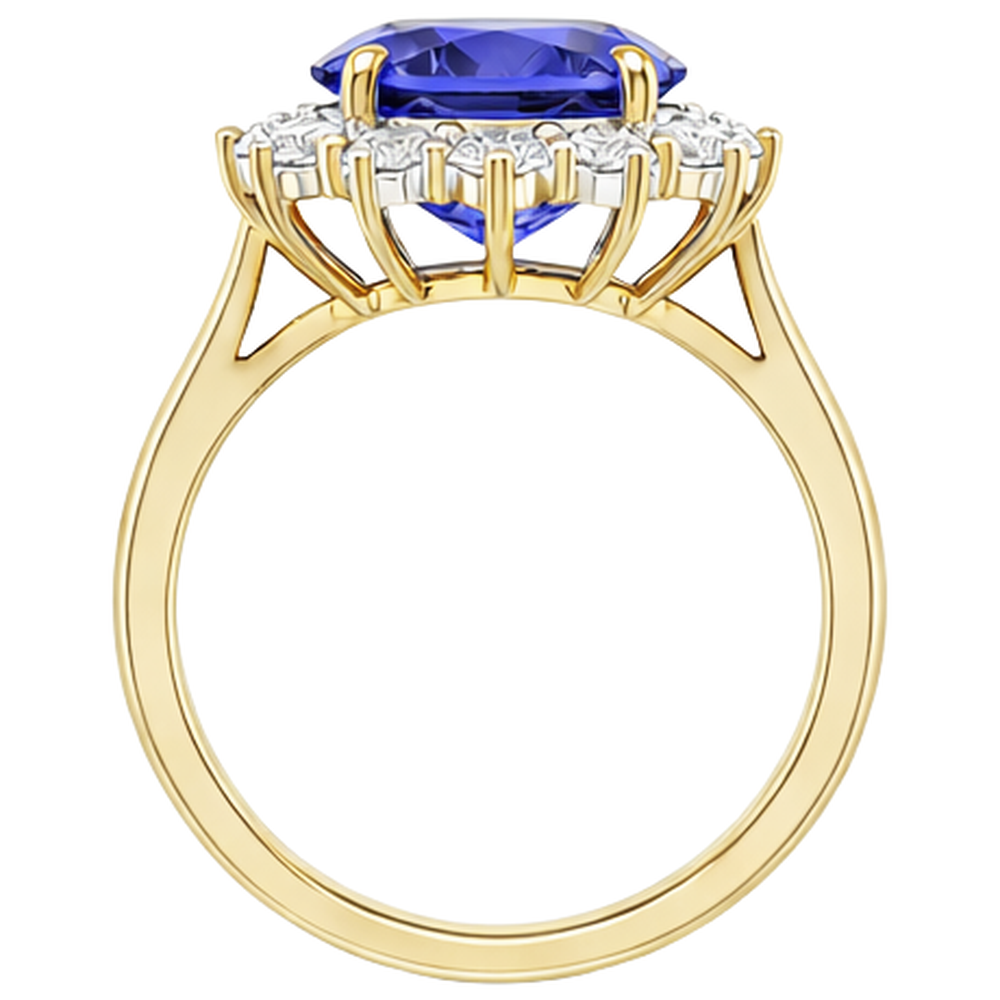 Halo Oval Tanzanite AAA Natural Earth Mined DIAMOND ( NOT LAB GROWN )s 8.50 Carat Ring Two Tone Gold