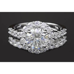 Halo Parallel Double Shank Ring Real 1.8 Carats