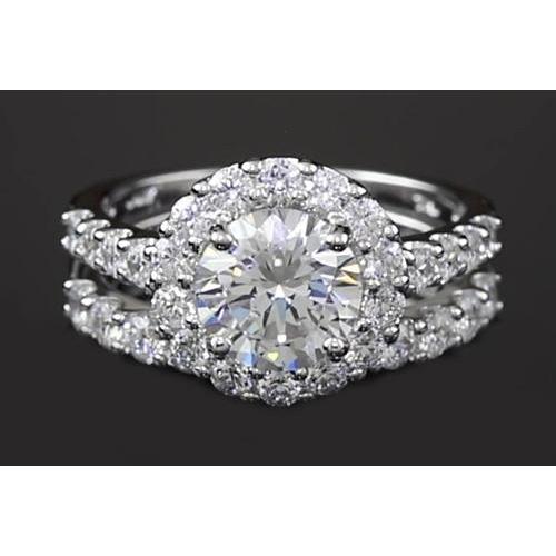 Halo Parallel Double Shank Ring Real 1.8 Carats