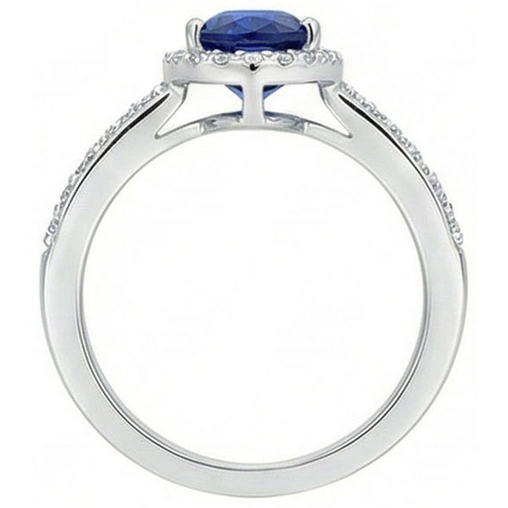 Halo Pear Blue Sapphire Ring & Natural Earth Mined DIAMOND ( NOT LAB GROWN )s 3.25 Carats White Gold 14K