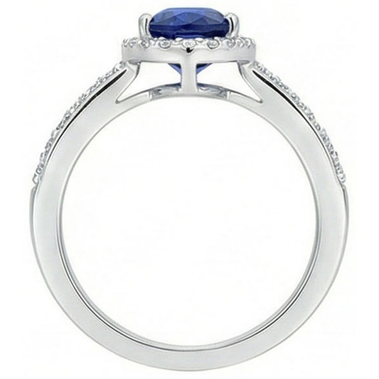 Halo Pear Blue Sapphire Ring & Natural Earth Mined DIAMOND ( NOT LAB GROWN )s 3.25 Carats White Gold 14K