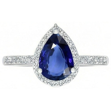 Halo Pear Blue Sapphire Ring & Natural Earth Mined DIAMOND ( NOT LAB GROWN )s 3.25 Carats White Gold 14K