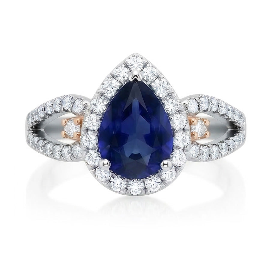 natural round sapphire 2ct ring close up detail