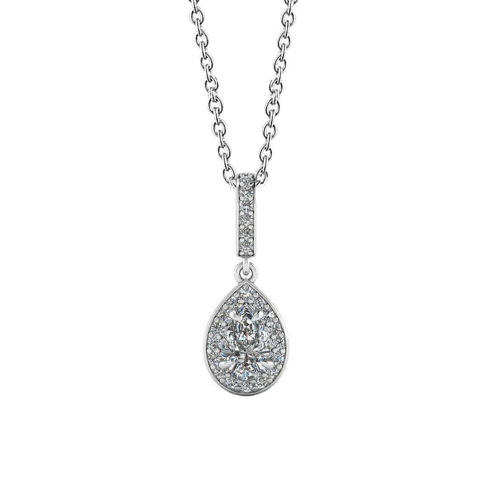 Halo Pear Cut And Round 1.72 Ct Real Diamonds Pendant Necklace White Gold