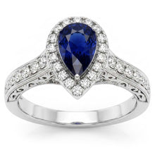 Halo Pear Cut Ceylon Sapphire Ring Antique Style Natural Earth Mined Diamond