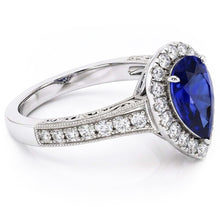 Halo Pear Cut Ceylon Sapphire Ring Antique Style Natural Earth Mined Diamond